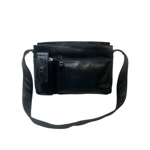 Perlina Vintage Black Soft Genuine Leather Zip Shoulder Purse Bag
